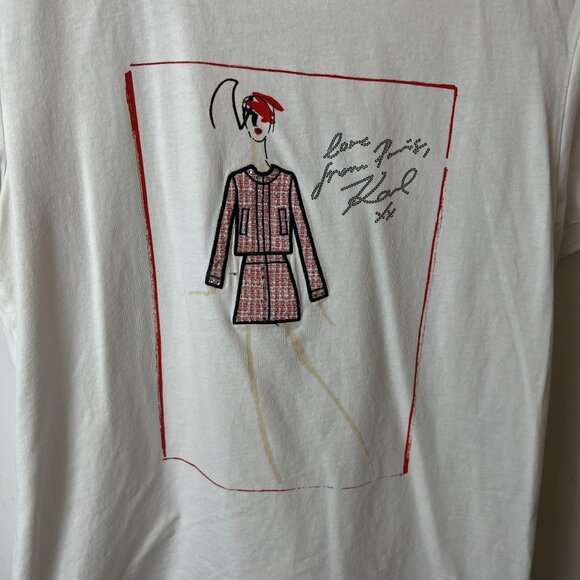 Karl Lagerfeld  Love From Paris T Shirt Womens White Medium M Fashion Designer - Picture 5 of 12